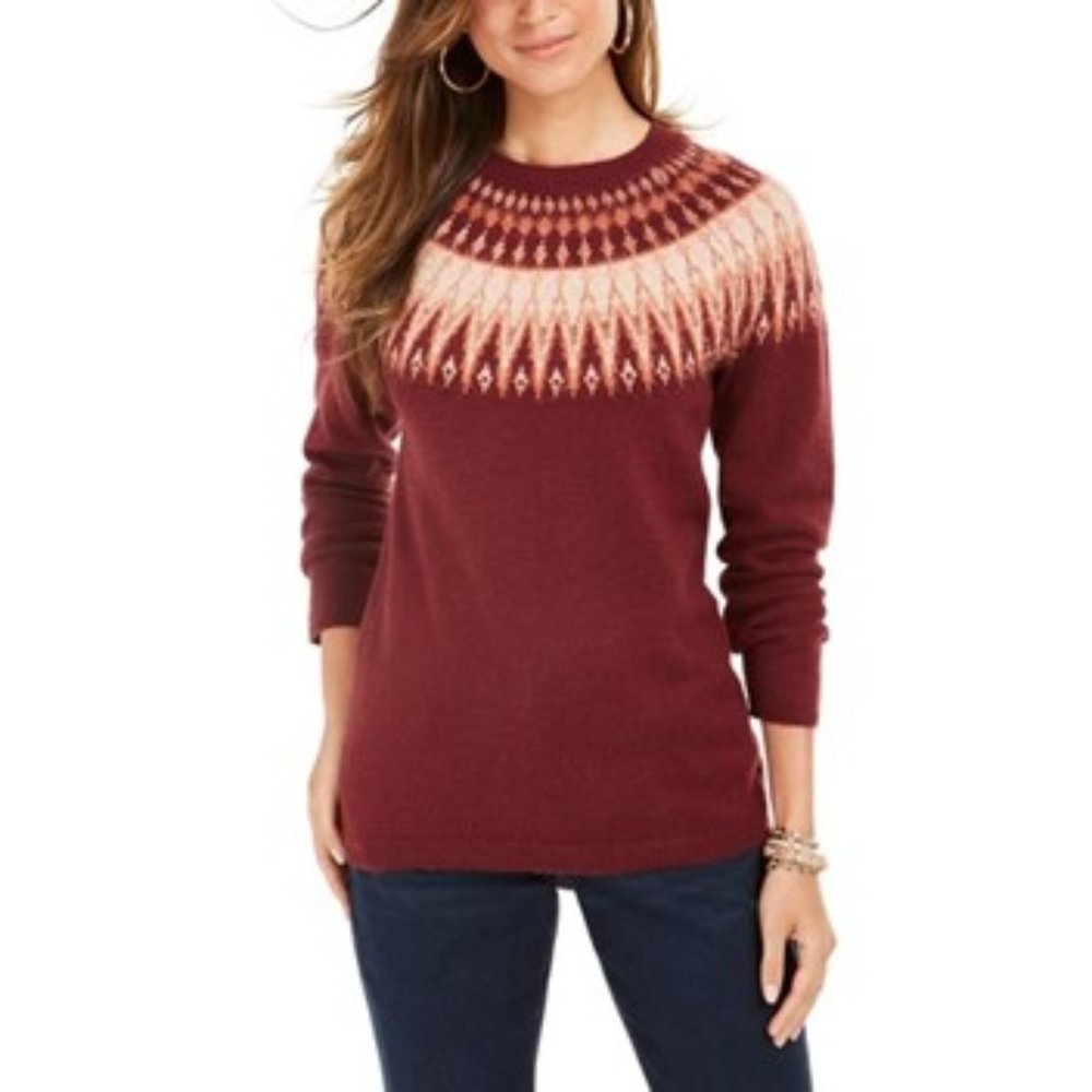 Style & Co Women's Fair Isle Pullover Sweater Carriage Red Combo - Size Medium